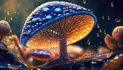 Enchanted Glowing Mushroom in a Dark Forest generative ai  Fantasy Illustration