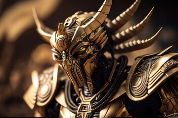Gold Pharaoh Robot Epic Sci-fi Portrait with Ornament Details and Dynamic Action Pose generative ai illustration