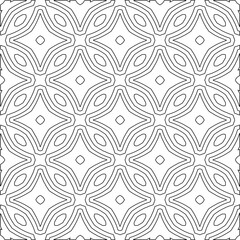  Monochrome ornamental texture with smooth linear shapes, zigzag lines, lace pattern.Abstract geometric black and white pattern for web page, textures, card, poster, fabric, textile.