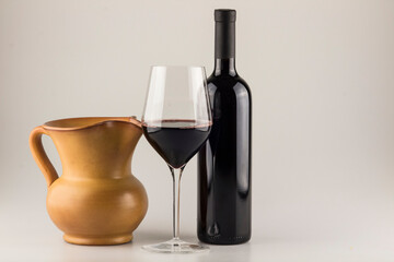 wine bottle and glass red wine