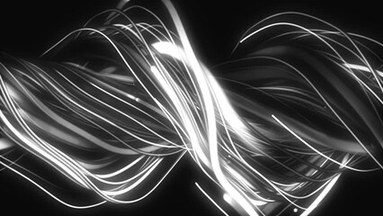 Halftone animated background, computer screensaver. Pattern of randomly plexus rays of light, stripes, lines. Digital transmission. Neon tunnel. Data flow. Intro for presentations, technologies. 4k - Powered by Adobe