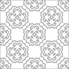  Monochrome ornamental texture with smooth linear shapes, zigzag lines, lace pattern.Abstract geometric black and white pattern for web page, textures, card, poster, fabric, textile.