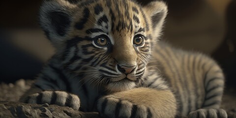 Innocence and Power: A Captivating Portrait of a Baby Tiger generative ai illustration