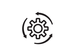 Workflow business icon. Gear cog wheel with three arrows. 