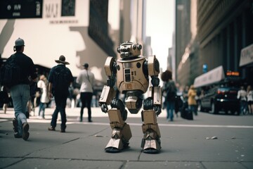 Retro Robot Roaming the Streets of 90s NYC: A Generative AI Illustration