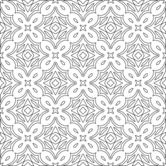 Foto op Canvas  Monochrome ornamental texture with smooth linear shapes, zigzag lines, lace pattern.Abstract geometric black and white pattern for web page, textures, card, poster, fabric, textile. © t2k4