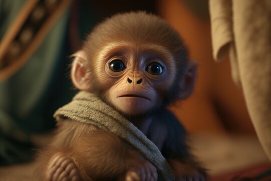 Cute and Adorable Cartoon Monkey Portrait | Playful and Whimsical | Generative AI Illustration