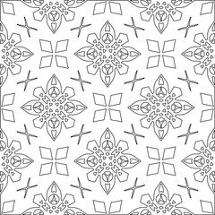  Monochrome ornamental texture with smooth linear shapes, zigzag lines, lace pattern.Abstract geometric black and white pattern for web page, textures, card, poster, fabric, textile.