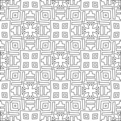  Monochrome ornamental texture with smooth linear shapes, zigzag lines, lace pattern.Abstract geometric black and white pattern for web page, textures, card, poster, fabric, textile.