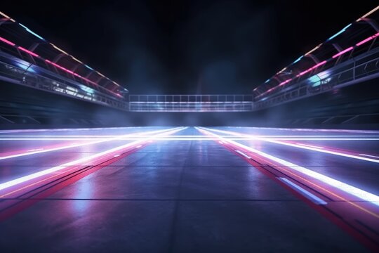 Retro Neon-Lit Empty Racing Track | Speed and Futurism | Generative AI Illustration