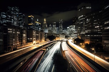 Fototapeta na wymiar Long Exposure City Scene at Night - Generative AI Illustration