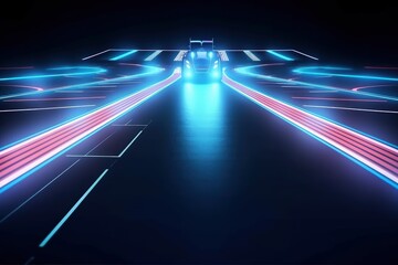 Empty Racing Track at Night with Shiny Reflective Floor - Generative AI Illustration