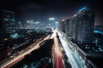 Fototapeta na wymiar Long Exposure City Scene at Night - Generative AI Illustration