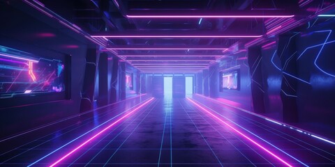 Glowing Through the Night: Exploring the Neon Cyberpunk Tunnel of Tomorrow generative ai illustration
