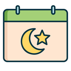 Ramadan month calendar icon to show Muslim fasting schedule with moon and stars