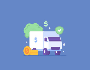 secure money transfer service. money transport cars. car used to transport or carry money for distribution to an ATM machine or to a bank. vehicle or transportation. illustration concept design