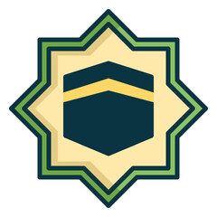 The icon of the Kaaba as a Muslim holy place for worship directions in an octagonal star