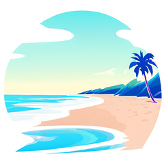 Fototapeta na wymiar Summertime vector banner design with a white circle and colorful beach elements 