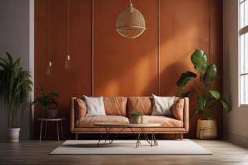 Background design for a living room sofa concept is decorative. Generative AI