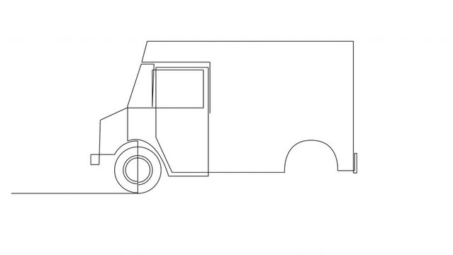 Self drawing continuous line animation of ice cream truck. Single line drawn concept video.