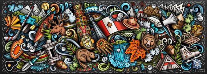 Fototapeta premium Canada cartoon doodle illustration. Funny Canadian banner