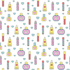 Seamless pattern in trendy y2k style kids cosmetics