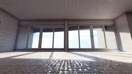 alone in empty building liminal space 3d render