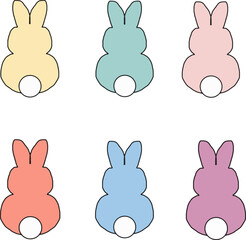A colorful set of cute rabbit drawings is used for decoration, drawing, and Easter celebration 