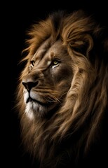 Naklejka premium Lion template with black background - Generative AI
