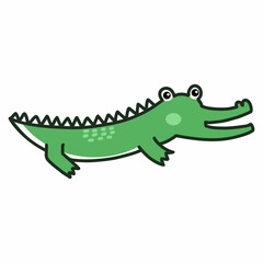 African crocodile on white background. Vector doodle illustration for kids.