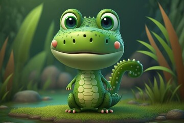 Fototapeta premium lizard in nature cartoon illustration for kids and children's book generative ai artwork