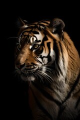 Portrait of a tiger on black background - Generative AI