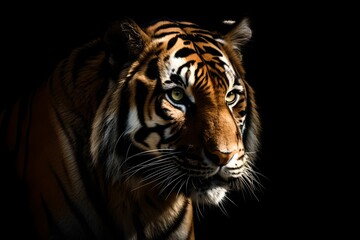 Portrait of a tiger , black background - Generative AI