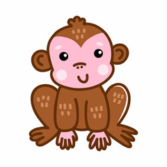 Obraz premium Cute monkey on white background. Vector illustration for kid. Sticker. African animal.