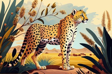 leopard in nature cartoon illustration for kids and children's book generative ai artwork