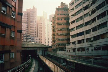 Obraz na płótnie Canvas City buildings closeup of windows and balconies generative ai illustration hongkong style 