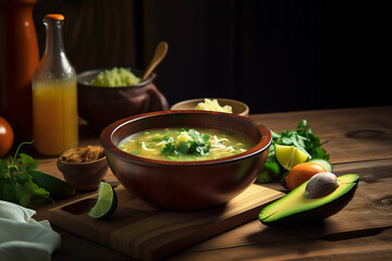 Colombian Ajiaco Soup: Saturated Homemade Chicken and Potato Soup. Generative AI