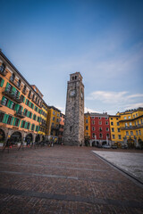 RIVA DEL GARDA, ITALY - January 2023: Torre Apponale tower and central square.