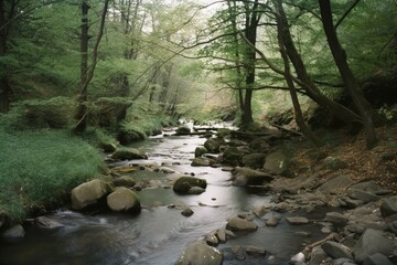 Obraz premium river stream in the forest generative ai illustration