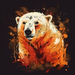 Polar bear in black background illustration - poster, banner, merchandise, shirt design - Generative AI