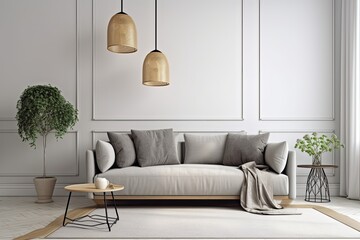 mock up of a home's interior with a comfortable sofa against a white wall,. Generative AI