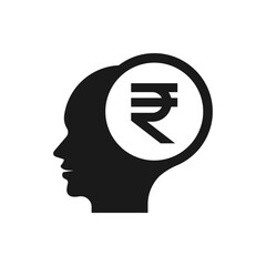 Human head with rupee sign. Financial planning icon concept isolated on white background. Vector illustration