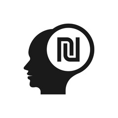 Human head with shekel sign. Financial planning icon concept isolated on white background. Vector illustration
