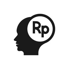 Human head with rupiah sign. Financial planning icon concept isolated on white background. Vector illustration
