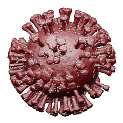 Illustration of one single isolated red virus cell, visualization of a viral infection, coronavirus covid-19 monkeypox disease
