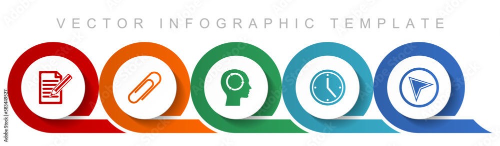 Fototapete education icon set, miscellaneous icons such as register, attach, head, clock and navigation arrow f