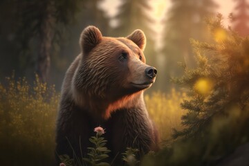 Fototapeta premium Brown bear in the forest. Generative AI.