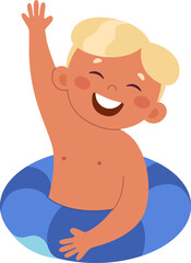 Happy kid in lifebuoy Beach Summer vacation
