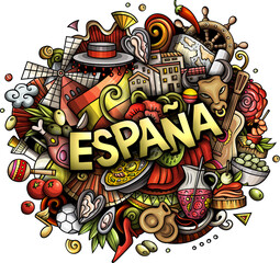 Spain detailed text lettering cartoon illustration