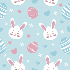 easter pattern bunnies and eggs on blue background